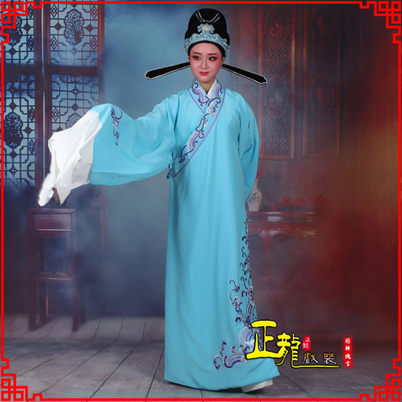 三亚梁祝才子唐伯虎黄梅戏古装褶子草波纹小生衣